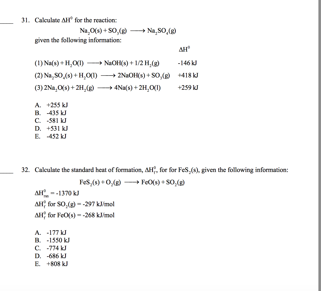 Calculate DeltaH^0 for the reaction: Na_2O(s) + | Chegg.com