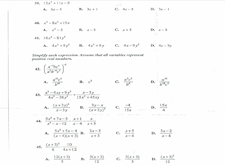 Solved 12x^2 + 11x -5 A. 6x - 5 B. 3x + 1 C. 4x - 5 D. 3x - | Chegg.com