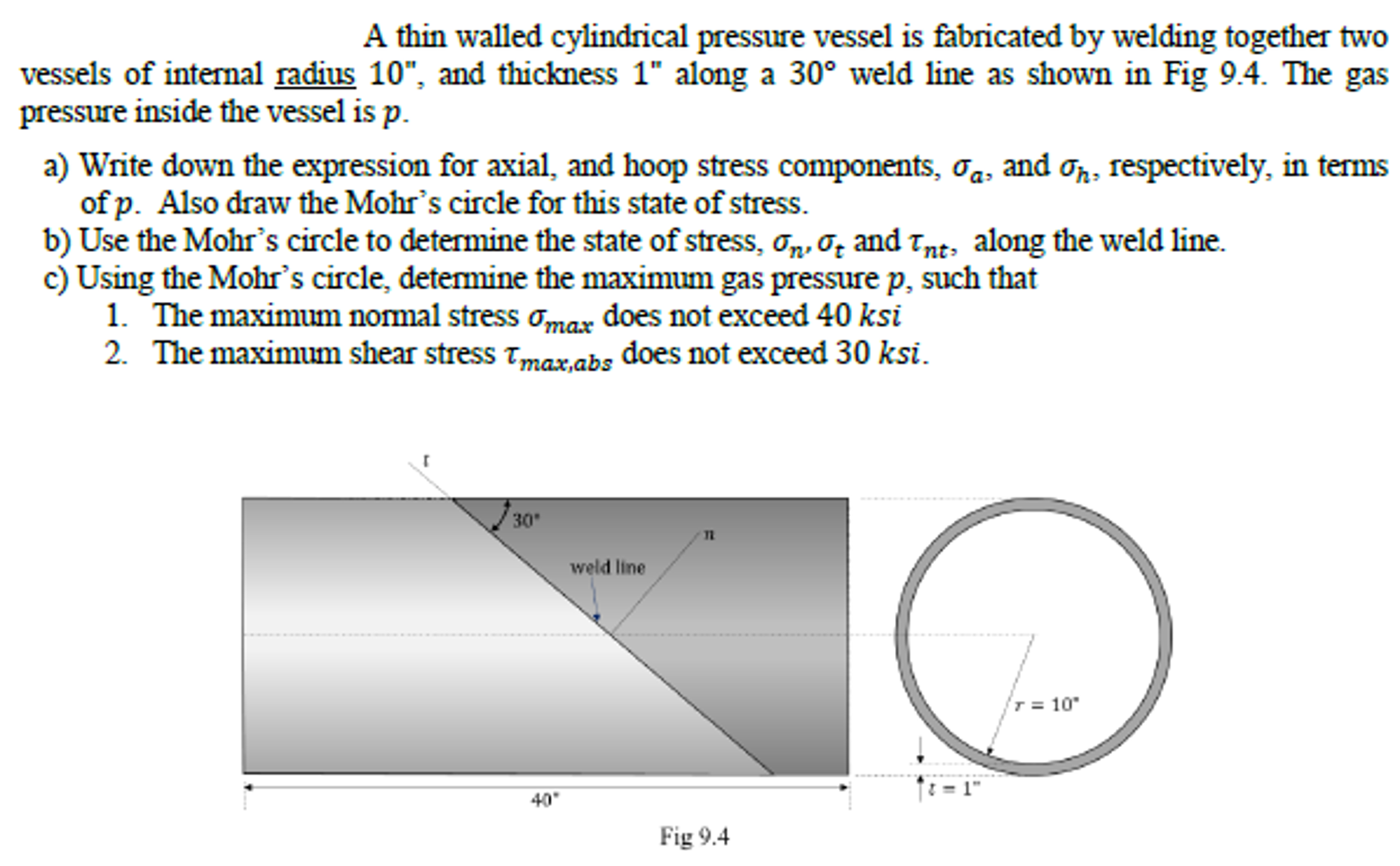 Solved A Thin Walled Cylindrical Pressure Vessel Is | Chegg.com