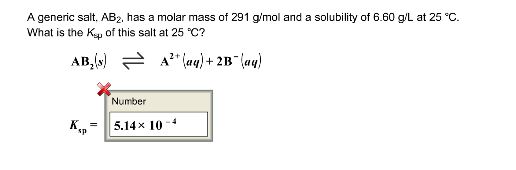 Solved A generic salt, AB_2, has a molar mass of 291 g/mol