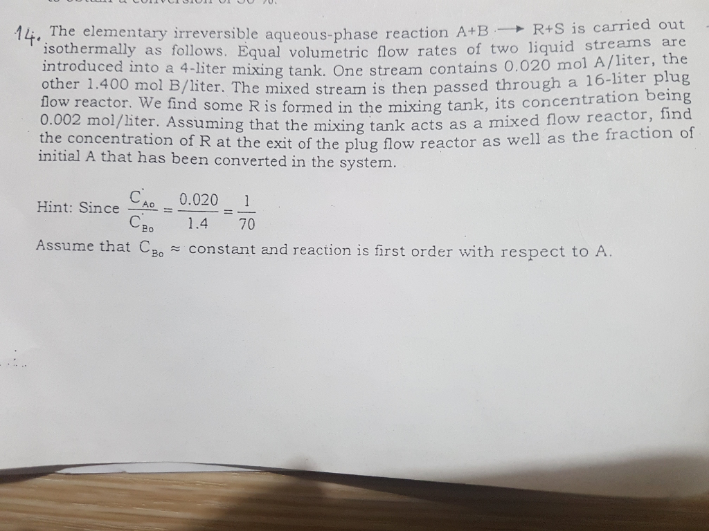 Solved 14. The elementary irreversible aqueousphase