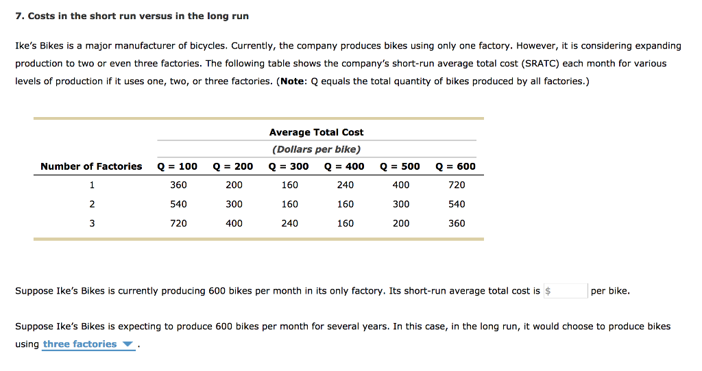 Solved 7. Costs in the short run versus in the long run | Chegg.com