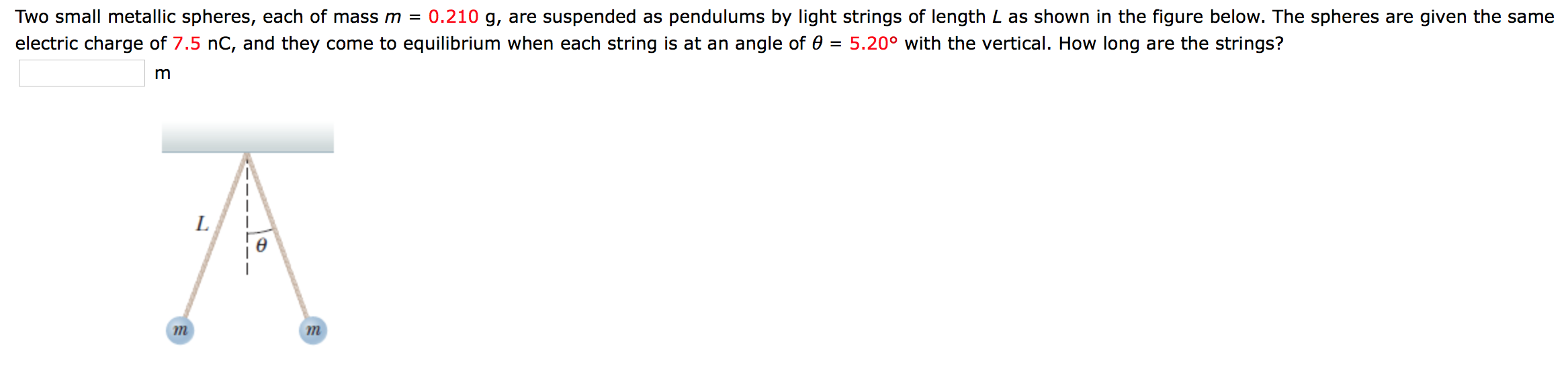 Solved Two small metallic spheres, each of mass m = 0.210 g, | Chegg.com