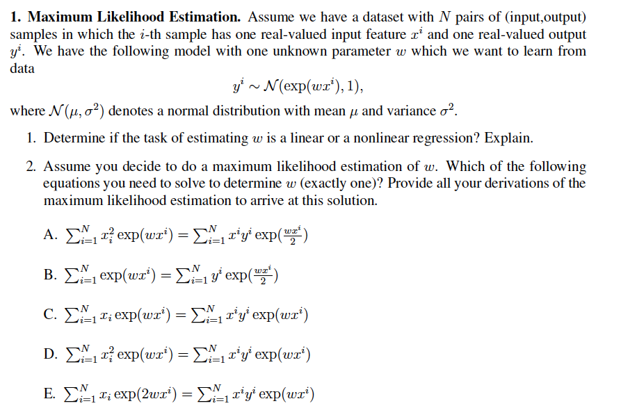 Solved 1 Maximum Likelihood Estimation Assume We Have A 8980