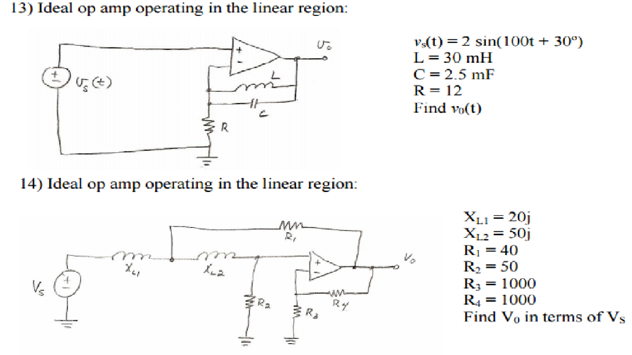 Solved Ideal Op Amp Operating In The Linear Region: Find | Chegg.com