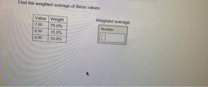 Solved Find The Weighted Average Of These Values Weighted 3689