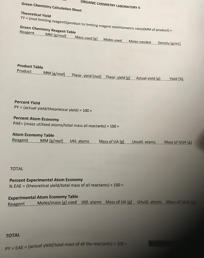 Solved ORGANIC CHEMISTRY LABORATORY I Green Chemistry | Chegg.com