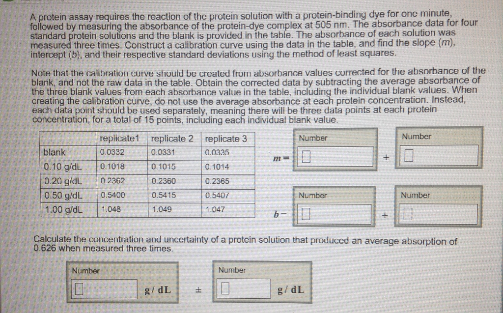 Solved A protein assay requires the reaction of the protein | Chegg.com
