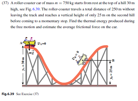 Solved A roller-coaster car of mass m = 750kg starts from | Chegg.com