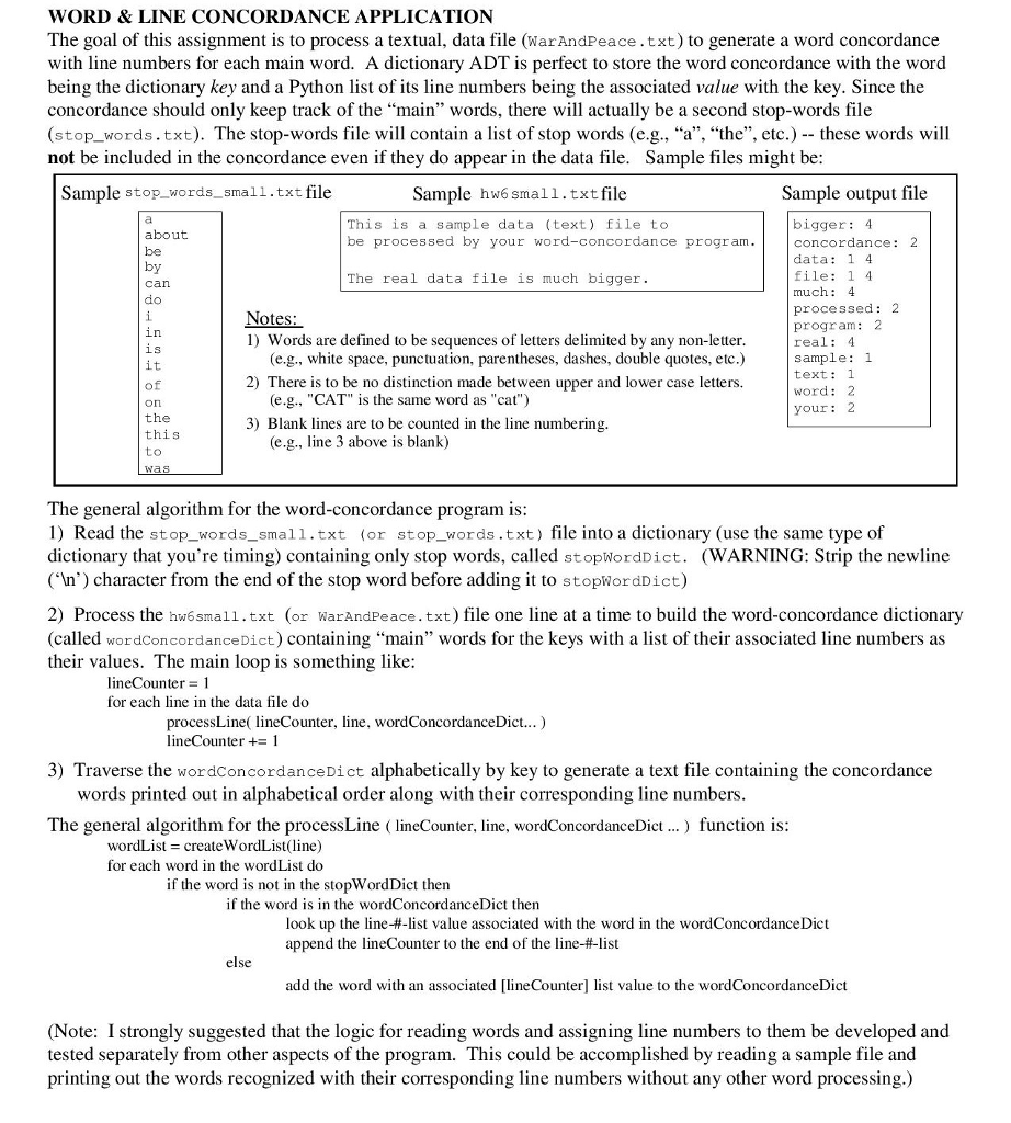 Solved WORD & LINE CONCORDANCE APPLICATION The goal of this | Chegg.com