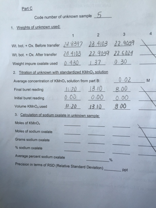 Solved Date LABORATORY REPORT FORM Part A Weight of KMnO4