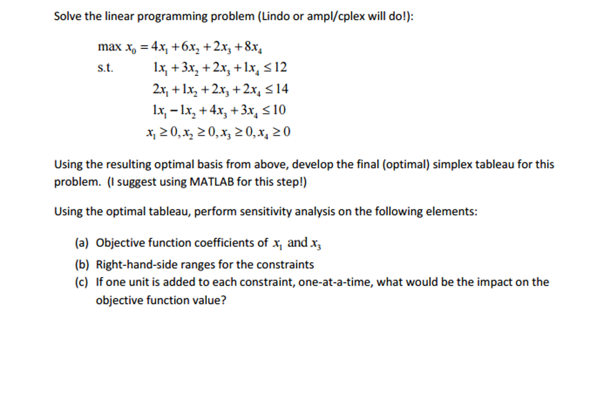 Solve the linear programming problem (Lindo or | Chegg.com