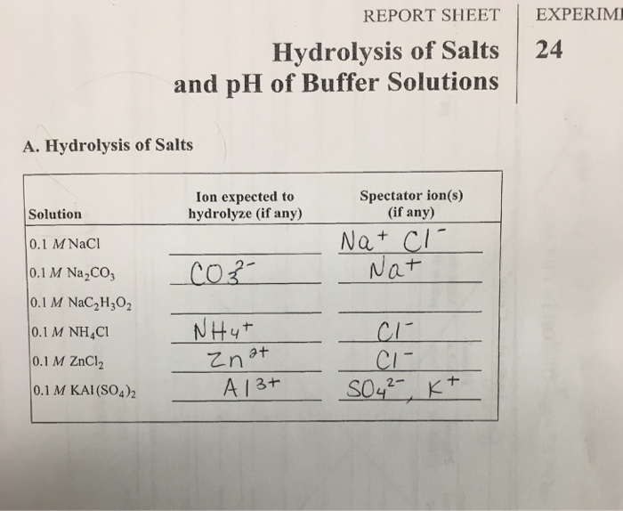 Hydrolysis Of Salts Worksheet