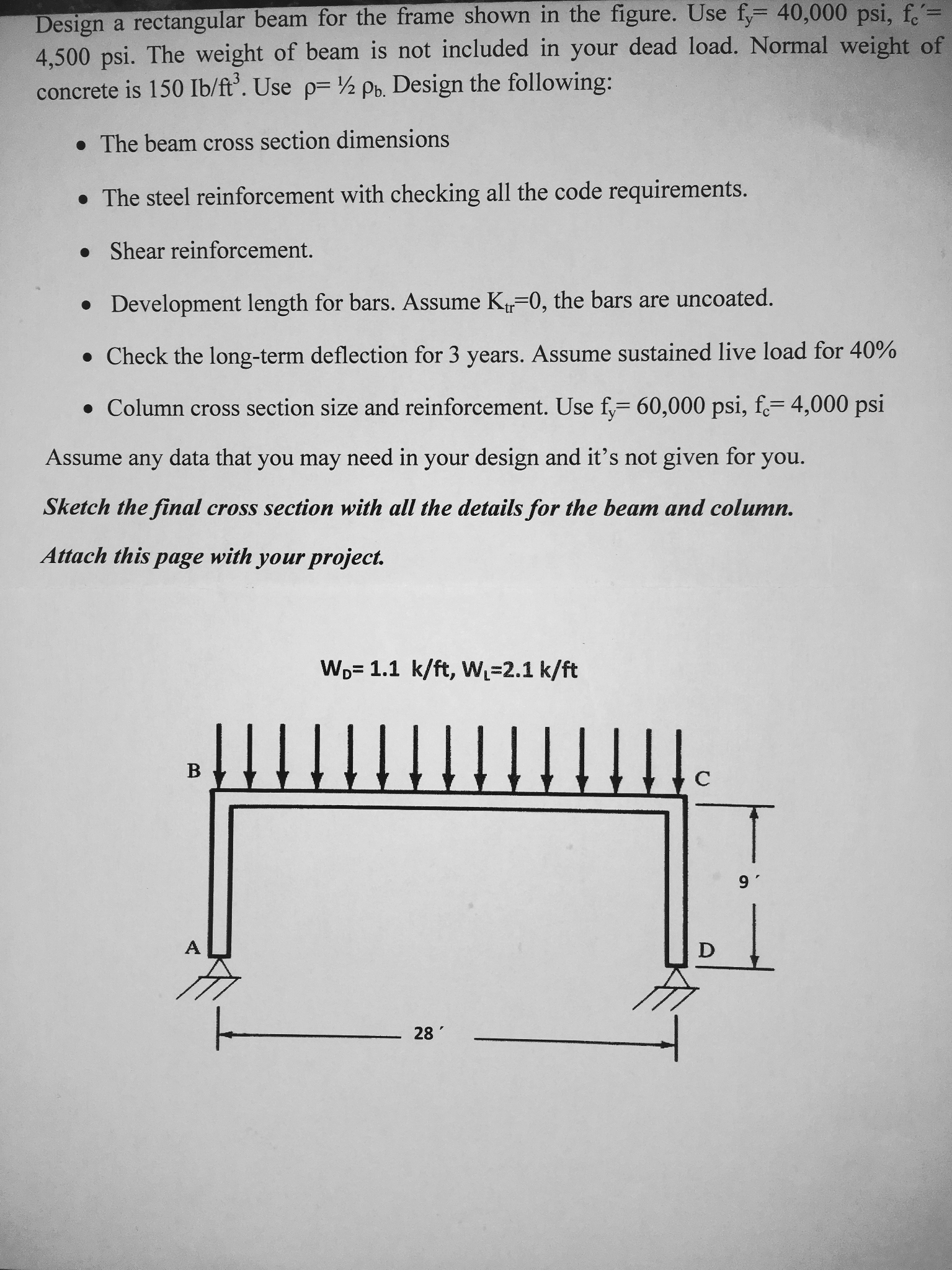 Solved DESIGN A RECTANGULAR BEAM FOR THE FRAME SHOWN IN THE | Chegg.com