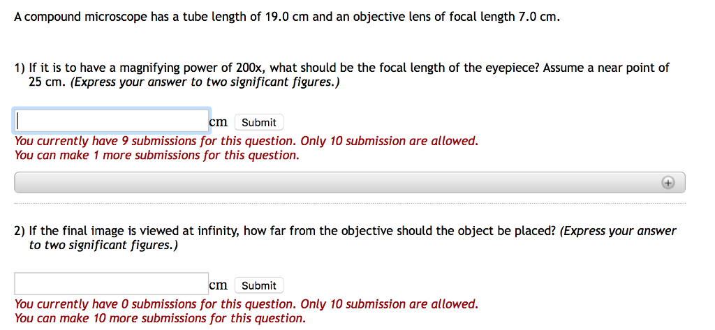 Solved A compound microscope has a tube length of 19.0 cm | Chegg.com