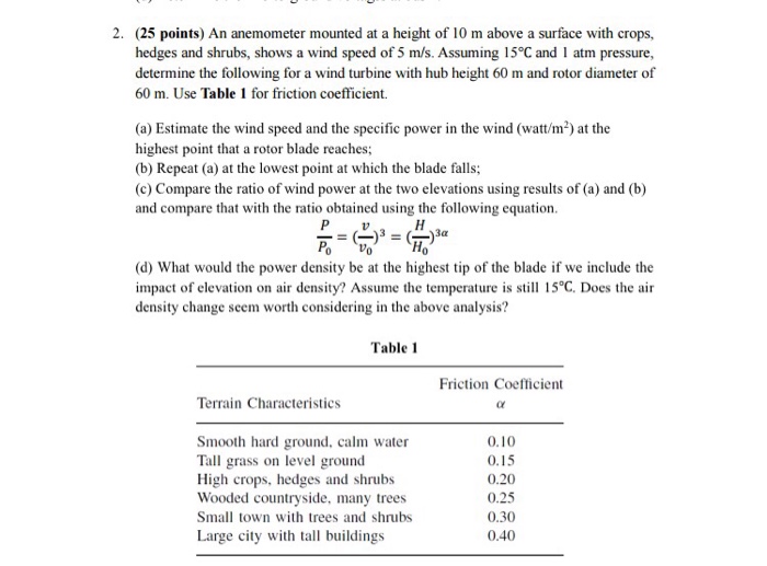 Solved An anemometer mounted at a height of 10 m above a