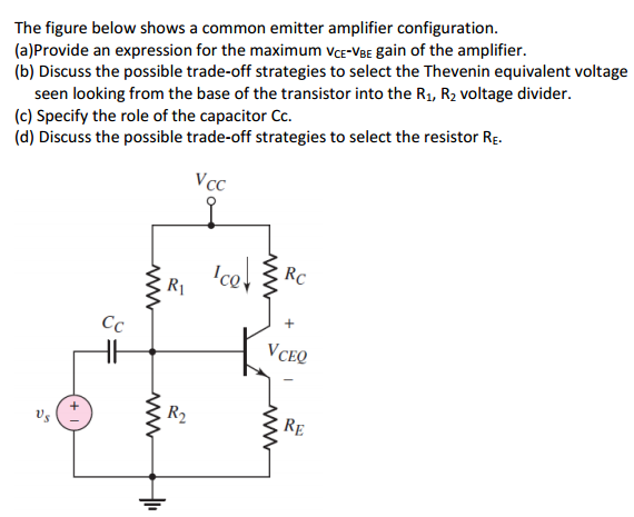 Solved The figure below shows a common emitter amplifier | Chegg.com