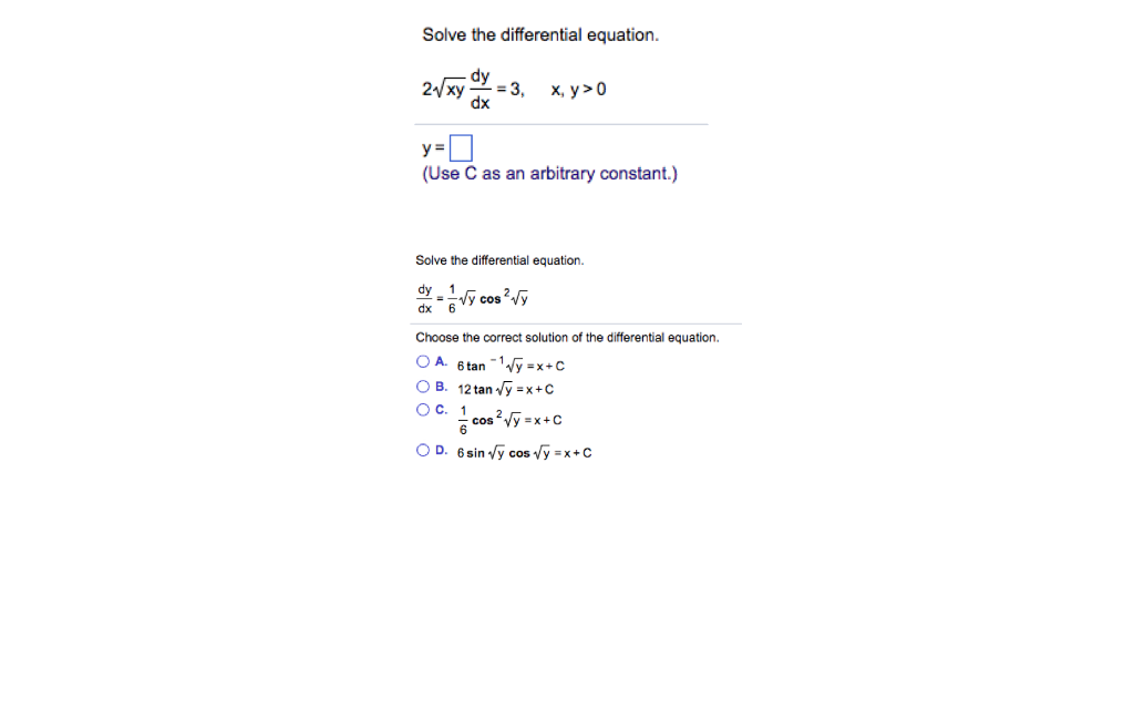Solved Solve the differential equation. dy 2/xy = 3, dx | Chegg.com