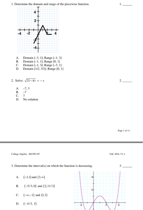 Solved 1. Determine the domain and range of the piecewise | Chegg.com