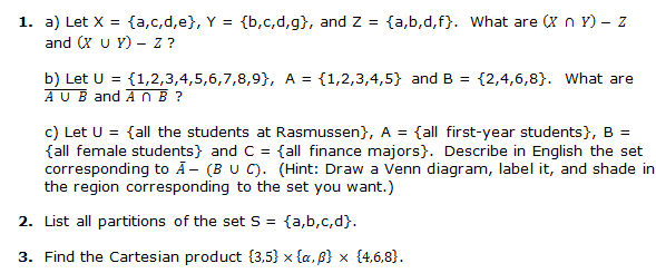 Solved Let X = {a,c,d,e}, Y = {b,c,d,g}, And Z = {a,b,d,f}. | Chegg.com