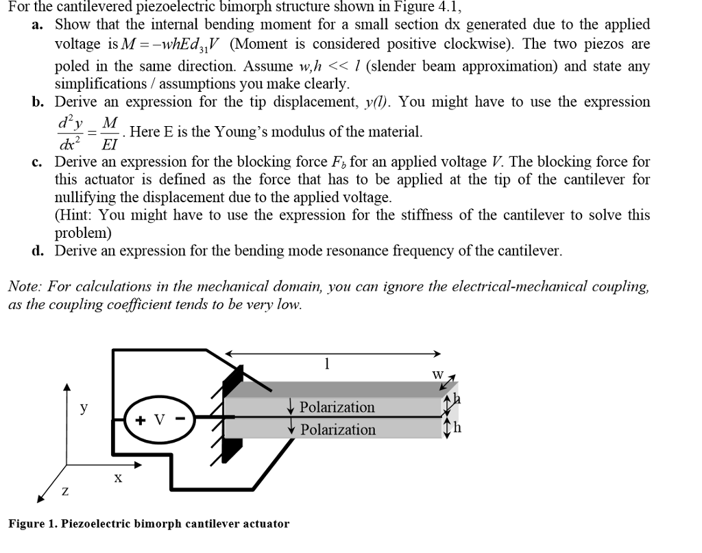 For the cantilevered piezoelectric bimorph structure | Chegg.com