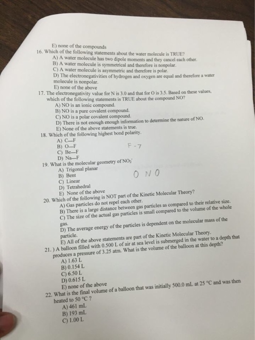 Solved Which of the following statements about Water