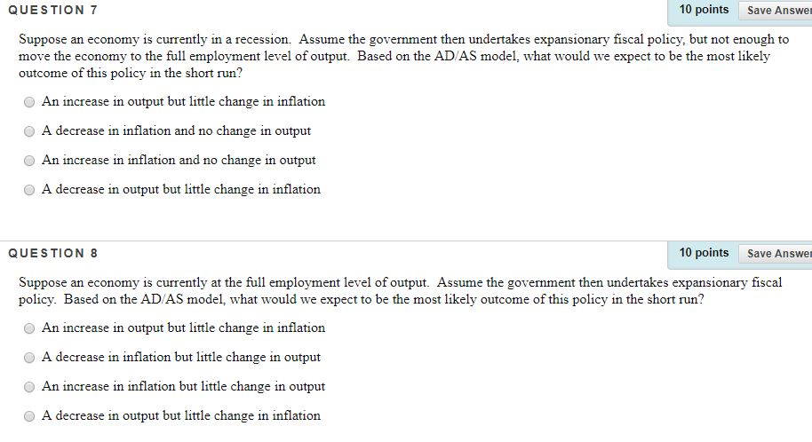 Solved QUESTION 7 10 points Save Answer Suppose an economy | Chegg.com