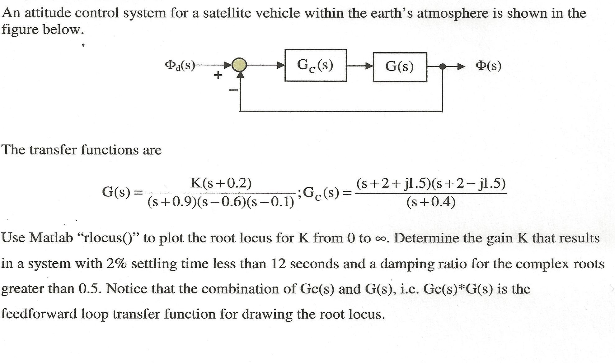 Solved An attitude control system for a satellite vehicle | Chegg.com