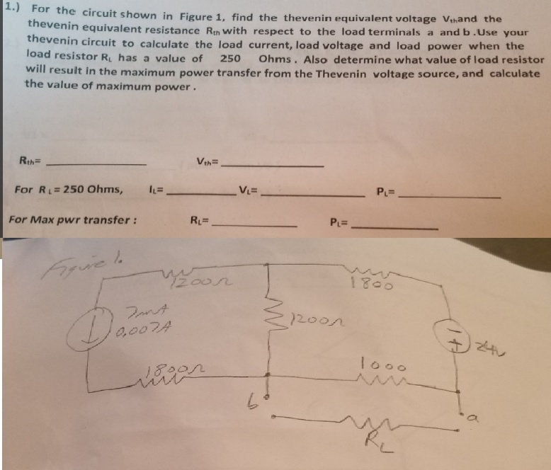 Solved For the circuit shown in Figure 1. find the thevenin | Chegg.com