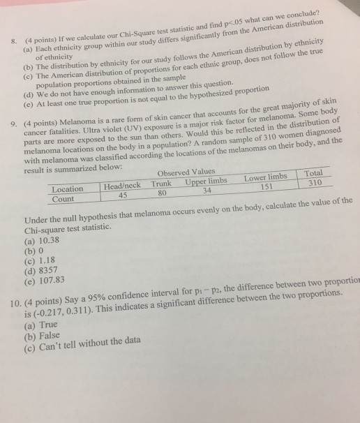 Solved 8. 4 points) If we calculate our Chi-Square test | Chegg.com