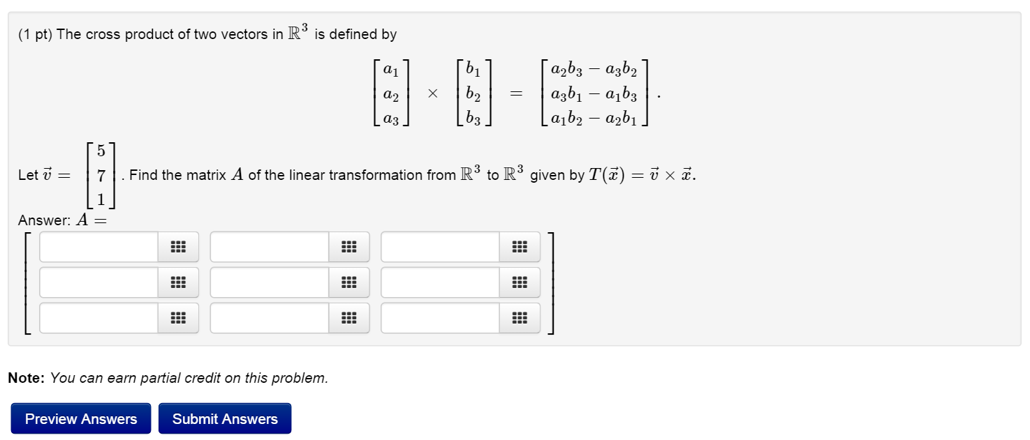 Solved Linear algebra The cross product of two vectors in | Chegg.com