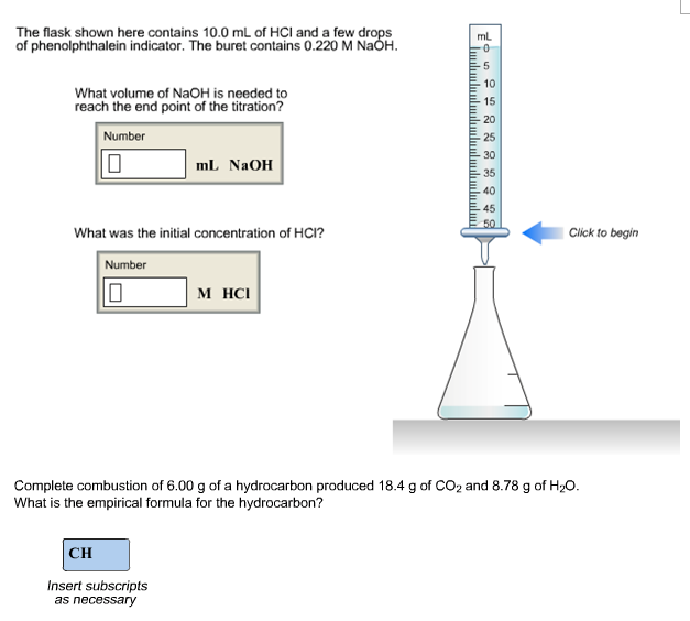 Solved The flask shown here contains 10.0 mL of HCI and a