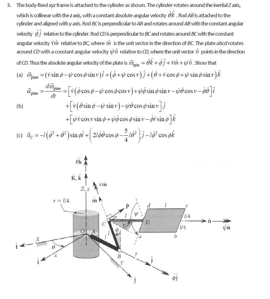 The bodyfixed xyz frame is attached to the cylinder