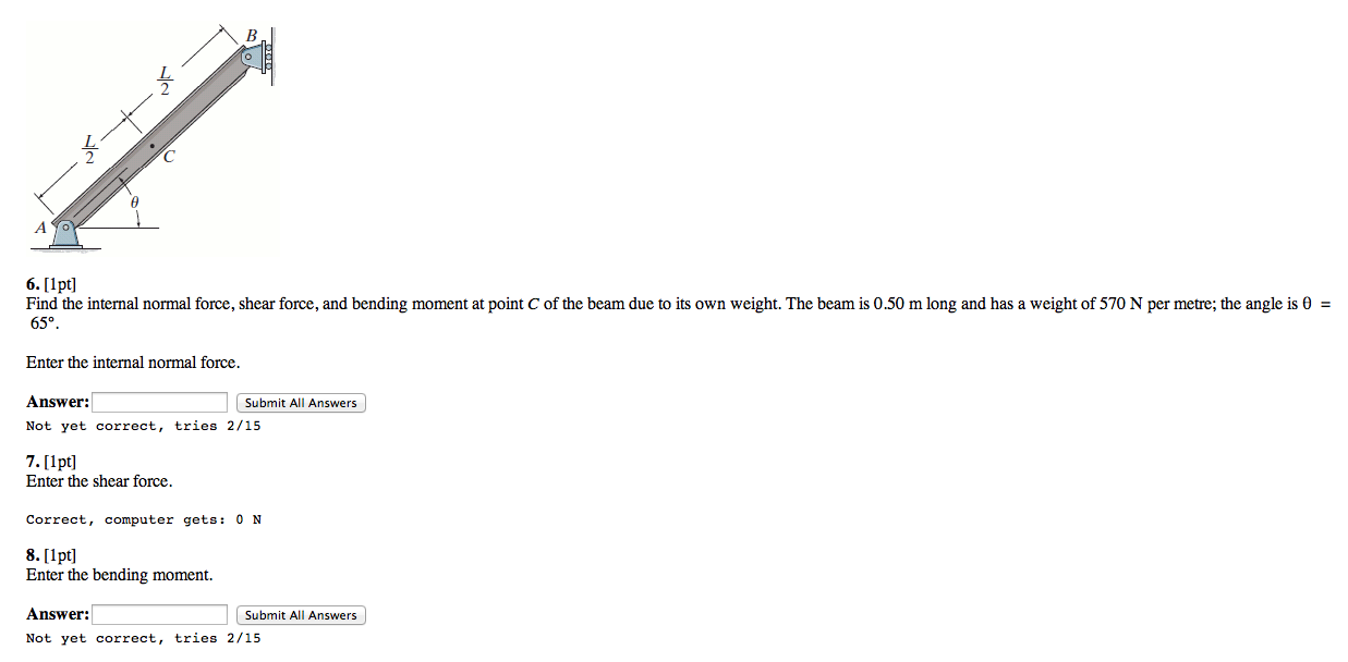 Solved Find the internal normal force, shear force, and | Chegg.com