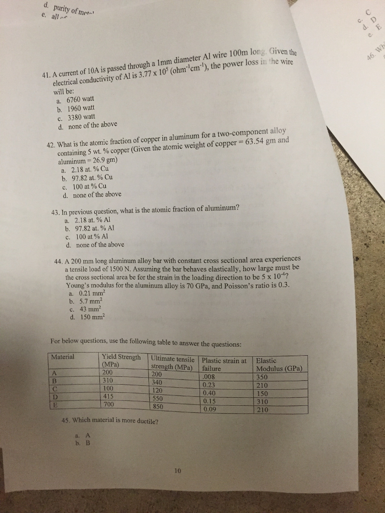 Solved d. purity of met e. all o the electrical