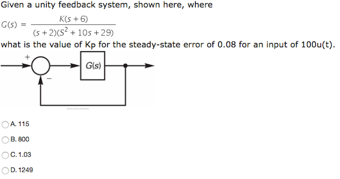 Solved Given A Unity Feedback System, Shown Here, Where G(s) | Chegg.com