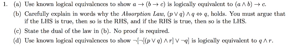 Solved Use Known Logical Equivalences To Show A Rightarrow | Chegg.com