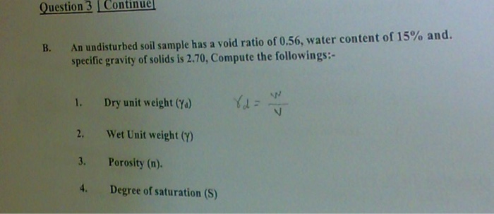 Solved B. An Undisturbed Soil Sample Has A Void Ratio Of | Chegg.com