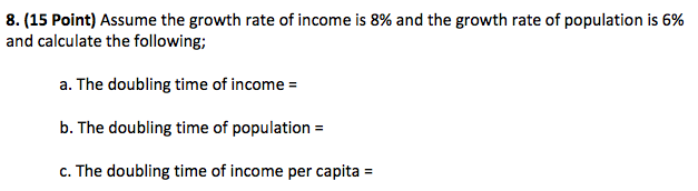 Solved Assume the growth rate of income is 8% and the growth | Chegg.com