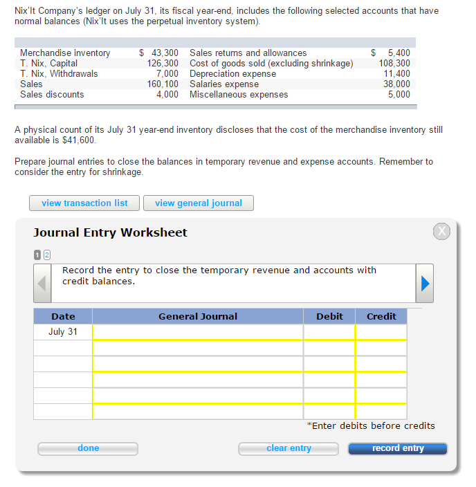 Lt Ledger Solved Nix'lt Company's ledger on July 31. its fiscal | Chegg.com