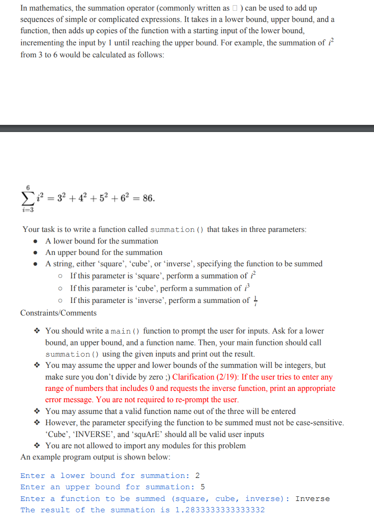 Solved In mathematics, the summation operator (commonly | Chegg.com