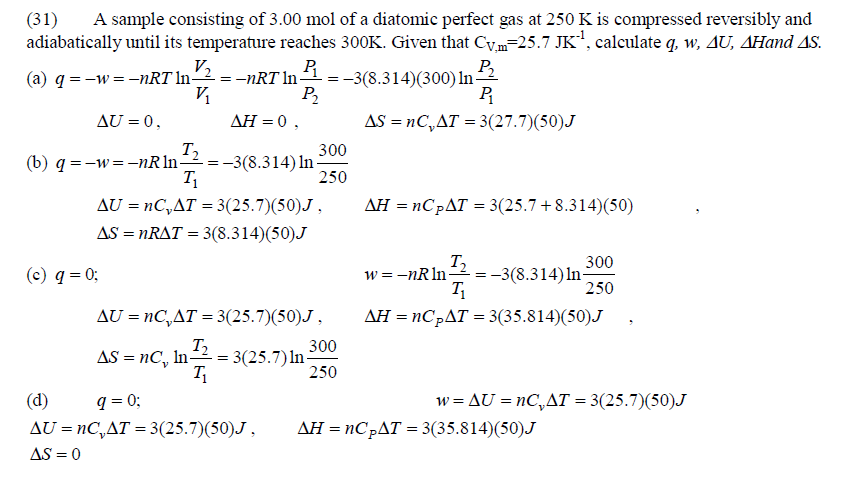 Solved A sample consisting of 3.00 mol of a diatomic perfect | Chegg.com