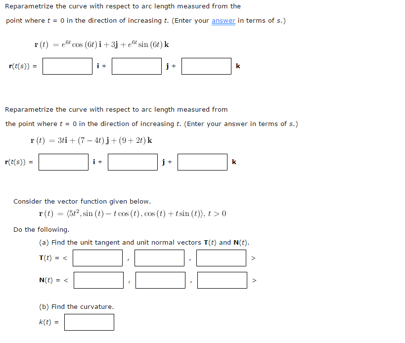 Solved Reparametrize the curve with respect to arc length | Chegg.com