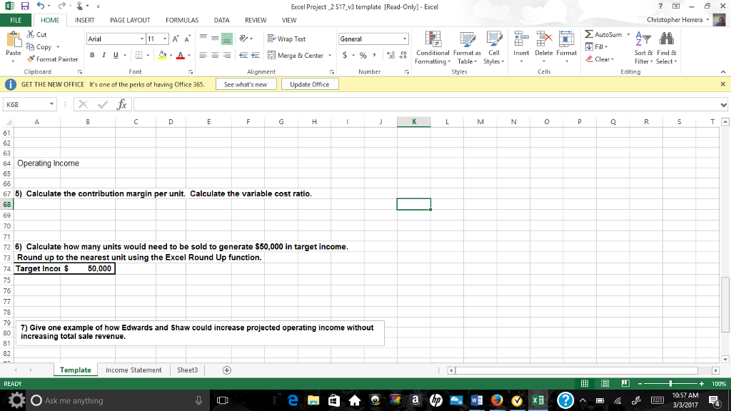 Solved Excel Project 2 S17 V3template Read Only Excel E 4868