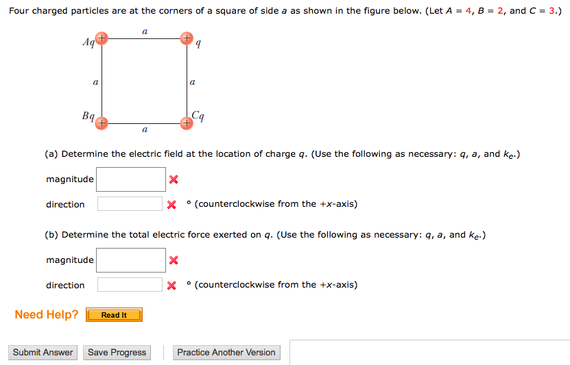 Solved Four charged particles are at the corners of a square | Chegg.com