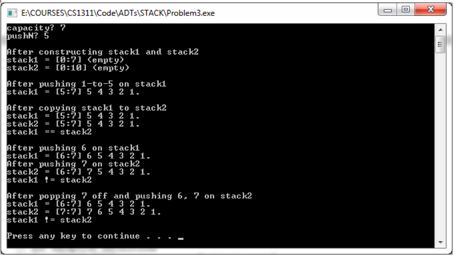 EACOURSESCS13111Code ADTs STACKProblem3.exe capacity? | Chegg.com