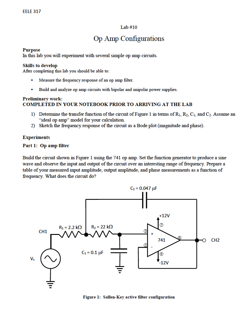 Solved EELE 317 Lab 10 Op Amp Configurations Purpose In