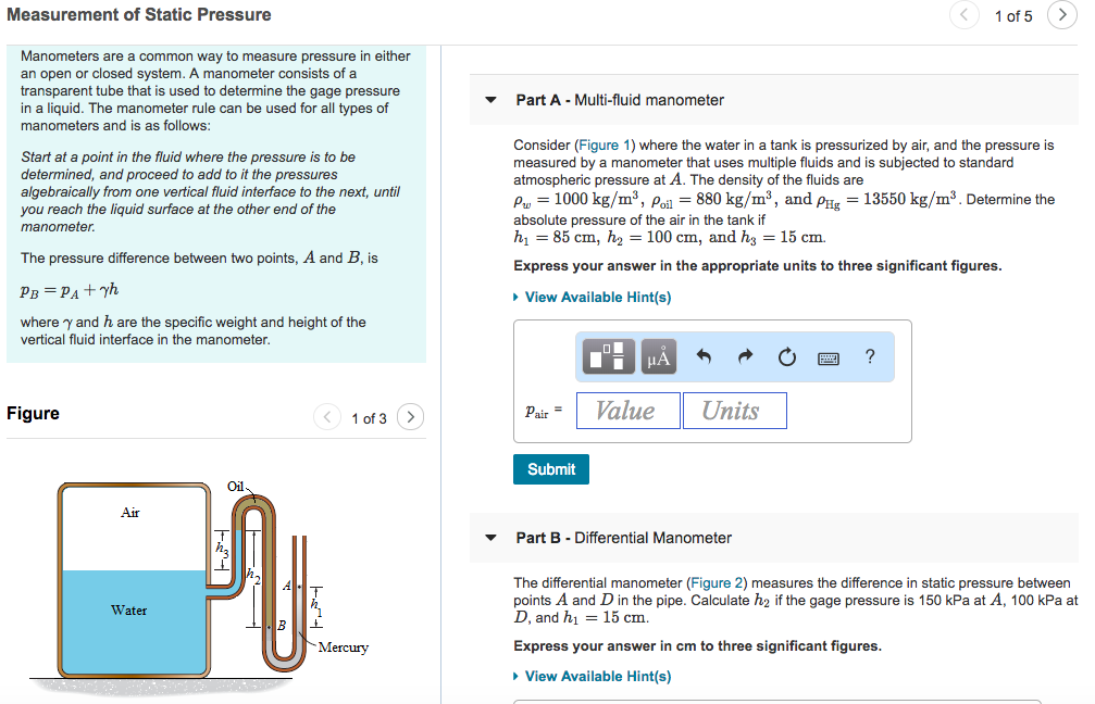 Measurement of Static Pressure 1 of 5 Manometers are