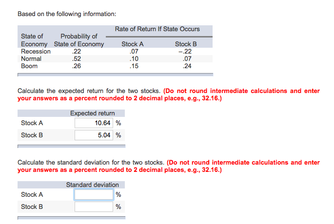 Solved Please Provide The Standard Deviation For Stock A And | Chegg.com