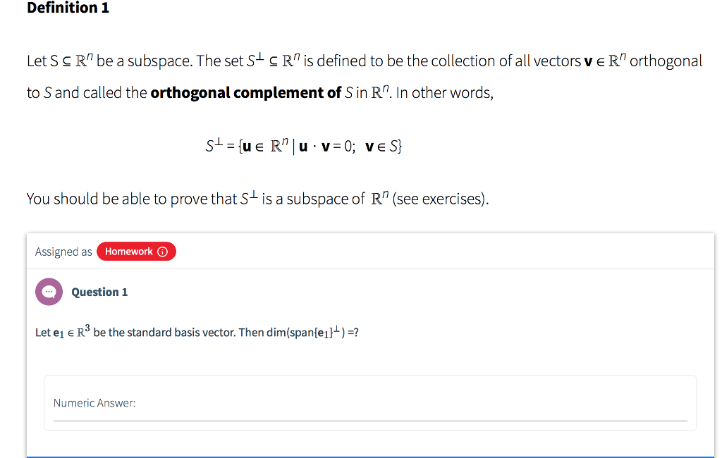 Solved Definition 1 Let S Rn be a subspace. The set S Rn is
